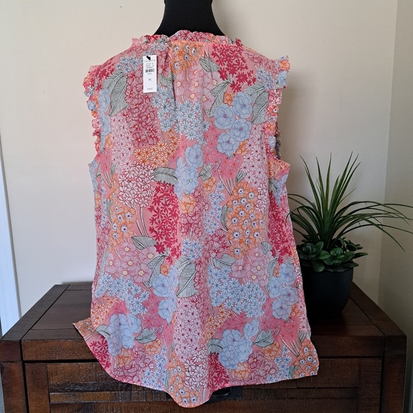 New! Talbots Shirt Womens 1X Vibrant Floral Ruffle Trim Split Neck Cotton Top - Picture 4 of 13